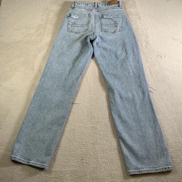 American Eagle Curvy 90s Straight Jeans Womens 0 Light Wash High Rise Distressed - Picture 13 of 15